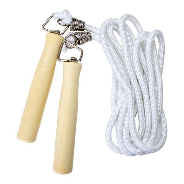 Skipping rope with wooden handle and string